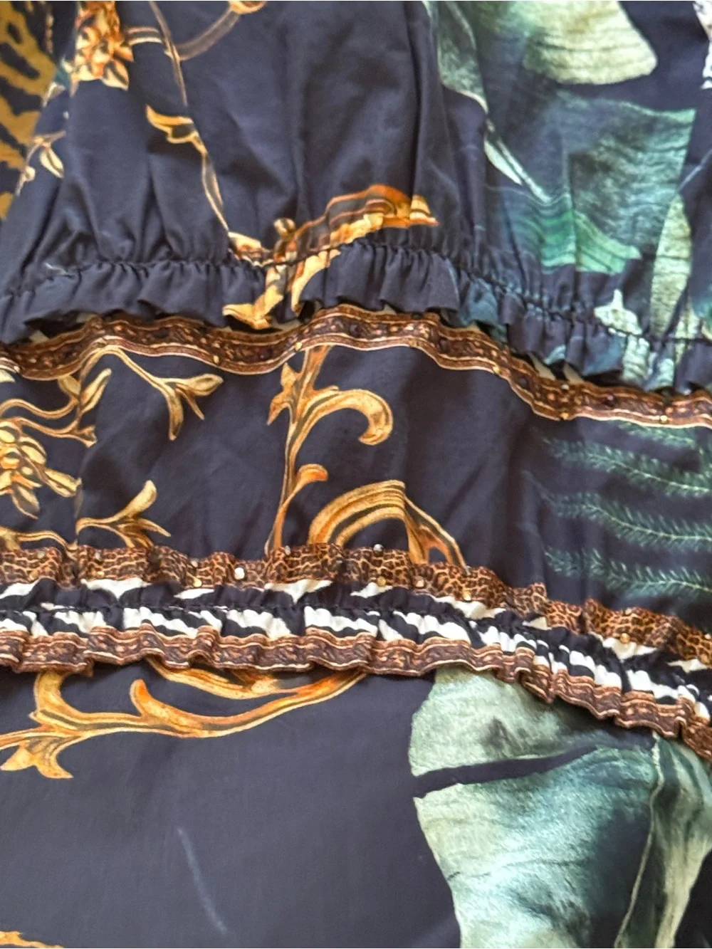 Camilla Black Maxi Skirt with Gold & Green Jungle Print